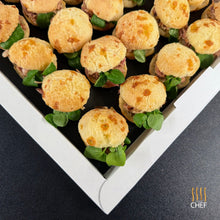 Load image into Gallery viewer, One tray contains 30 Finger Food of smoked Ham Hock in Pan de Queijo