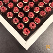 Load image into Gallery viewer, One tray contains 52 bite size chocolate canapes as sweet end of your cocktail party catering in London