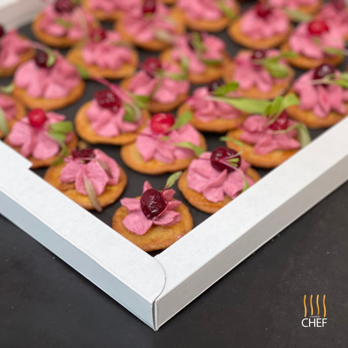 One tray contains 30 freshly made Canapes
