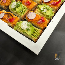 Load image into Gallery viewer, One tray contains 20 vegetarian and dairy free finger food, delivered to you in London at short notice