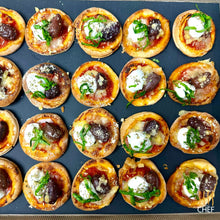 Load image into Gallery viewer, One Tray Contains 20 mini Pizza, ideal for kids party food freshly made and delivered to your door

