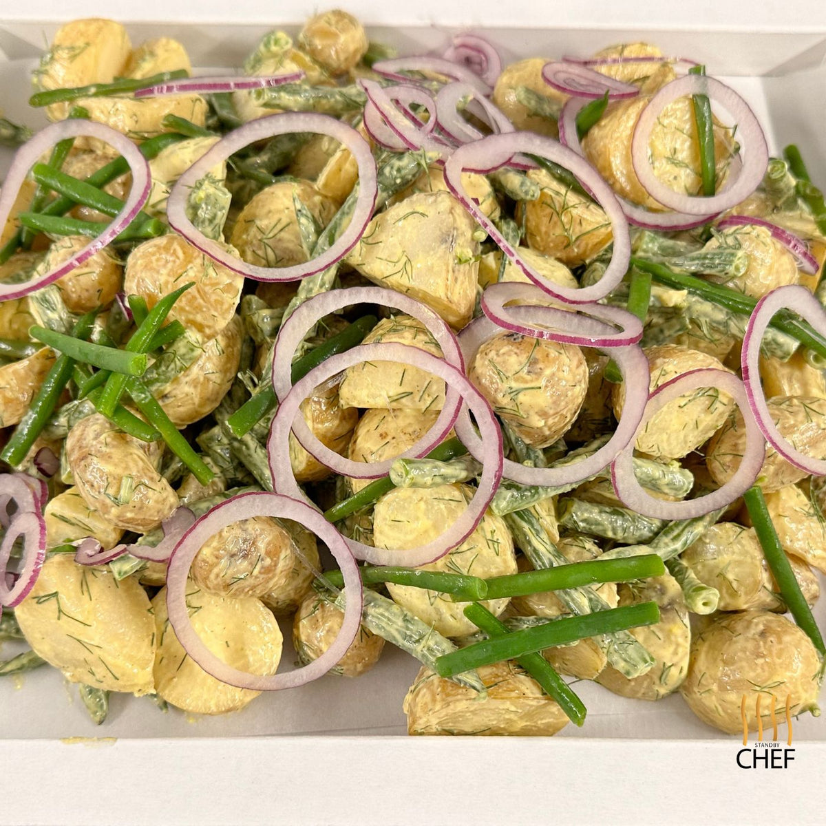 Potato and Green Bean Salad with Mustard and Yogurt Dressing and Red O