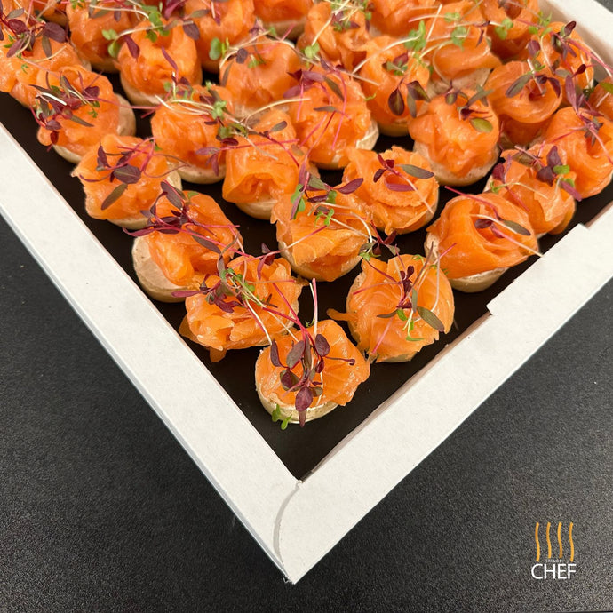 One tray contains 42 freshly made canapes ready to be delivered to you
