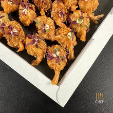 Load image into Gallery viewer, One tray contains 30 Canapes sized Panko Prawns finger food