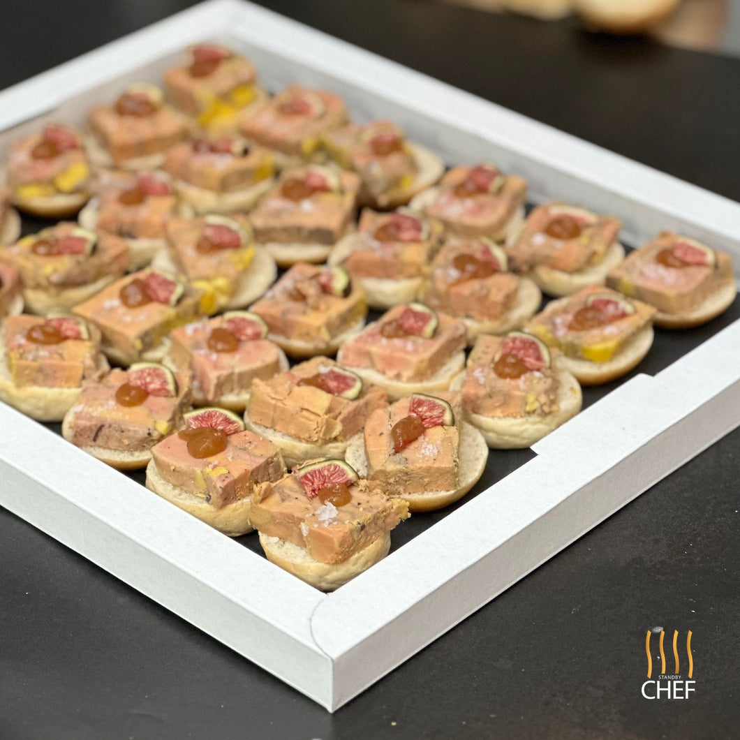 One Tray contains 30 Premium Foie Gras Canapes that can be delivered to you in Greater London - Livraison Canapes Pour Noel a Londres
