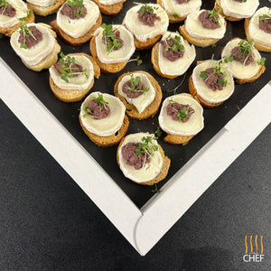 One tray contains 30 freshly made to order Canapes 