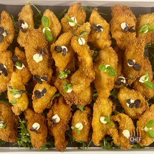 One tray contains 30 reheatable Cold Fish Canapes delivery for parties