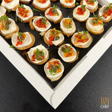 Load image into Gallery viewer, One tray contains 30 Canapes for your vegetarian catering party
